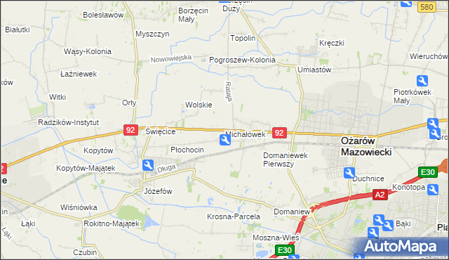 mapa Michałówek gmina Ożarów Mazowiecki, Michałówek gmina Ożarów Mazowiecki na mapie Targeo