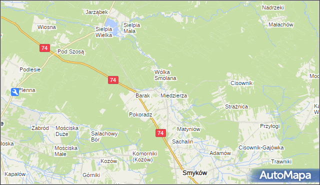mapa Miedzierza, Miedzierza na mapie Targeo