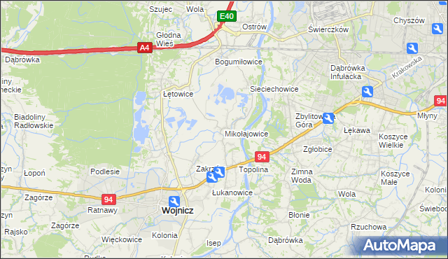 mapa Mikołajowice gmina Wierzchosławice, Mikołajowice gmina Wierzchosławice na mapie Targeo