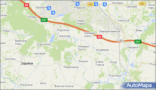 mapa Młodawin Górny, Młodawin Górny na mapie Targeo