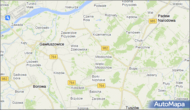 mapa Młodochów gmina Gawłuszowice, Młodochów gmina Gawłuszowice na mapie Targeo