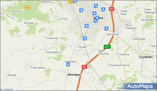 mapa Modła gmina Wiśniewo, Modła gmina Wiśniewo na mapie Targeo