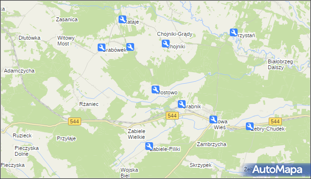 mapa Mostowo gmina Olszewo-Borki, Mostowo gmina Olszewo-Borki na mapie Targeo