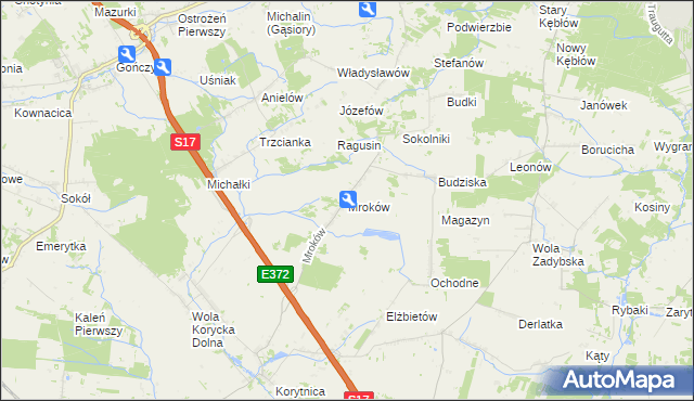 mapa Mroków gmina Trojanów, Mroków gmina Trojanów na mapie Targeo