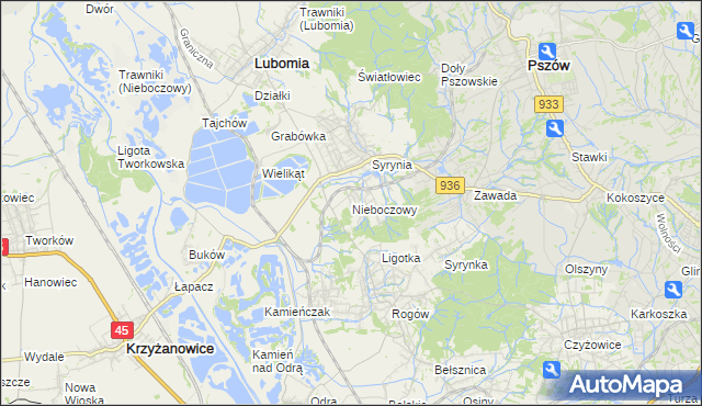 mapa Nieboczowy, Nieboczowy na mapie Targeo
