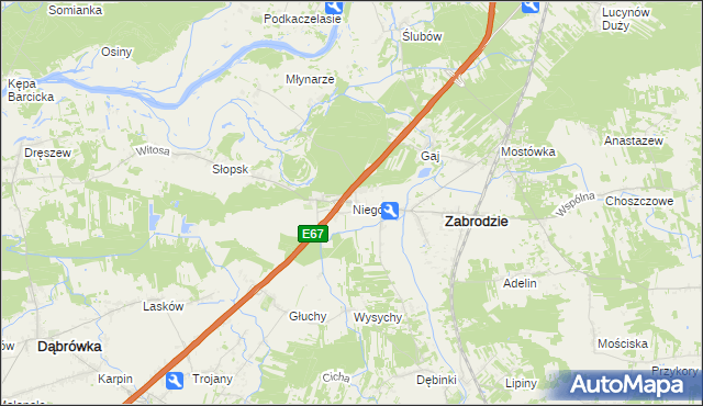 mapa Niegów, Niegów na mapie Targeo