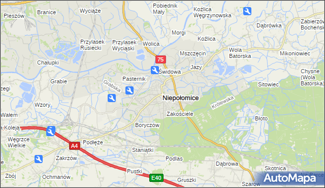 mapa Niepołomice, Niepołomice na mapie Targeo