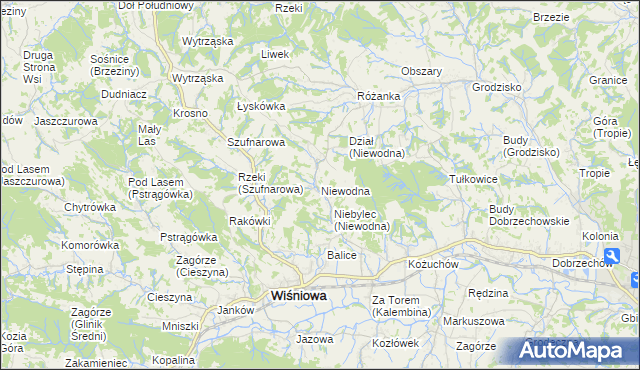 mapa Niewodna, Niewodna na mapie Targeo