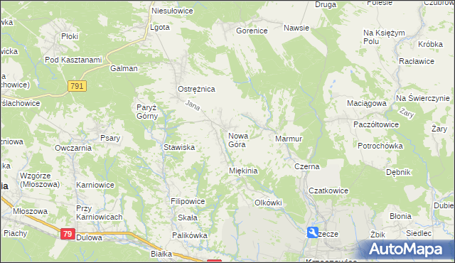 mapa Nowa Góra gmina Krzeszowice, Nowa Góra gmina Krzeszowice na mapie Targeo
