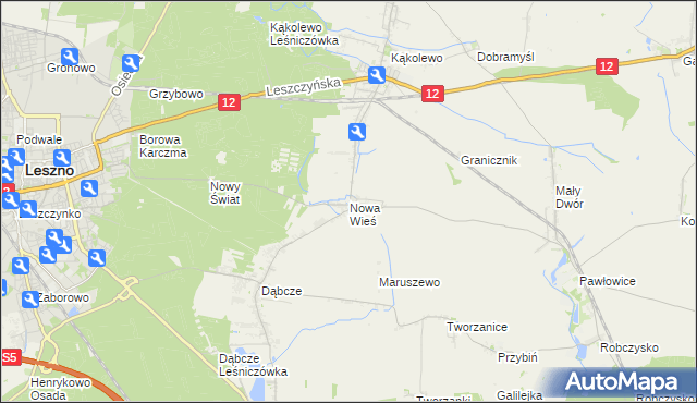 mapa Nowa Wieś gmina Rydzyna, Nowa Wieś gmina Rydzyna na mapie Targeo