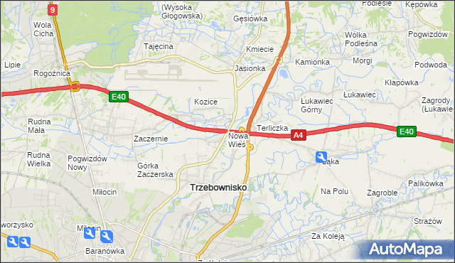 mapa Nowa Wieś gmina Trzebownisko, Nowa Wieś gmina Trzebownisko na mapie Targeo