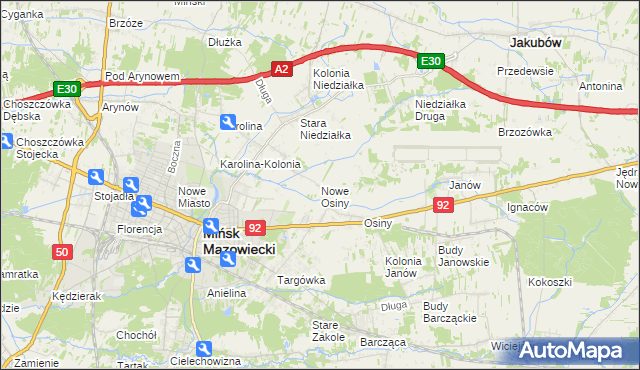 mapa Nowe Osiny, Nowe Osiny na mapie Targeo