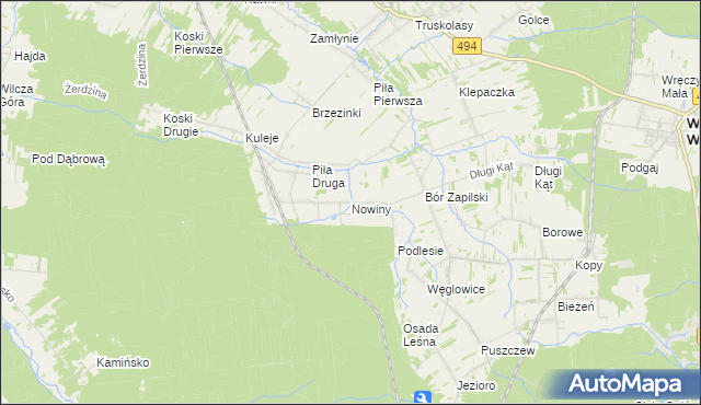 mapa Nowiny gmina Wręczyca Wielka, Nowiny gmina Wręczyca Wielka na mapie Targeo