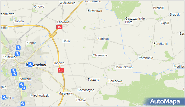 mapa Olszewice gmina Inowrocław, Olszewice gmina Inowrocław na mapie Targeo