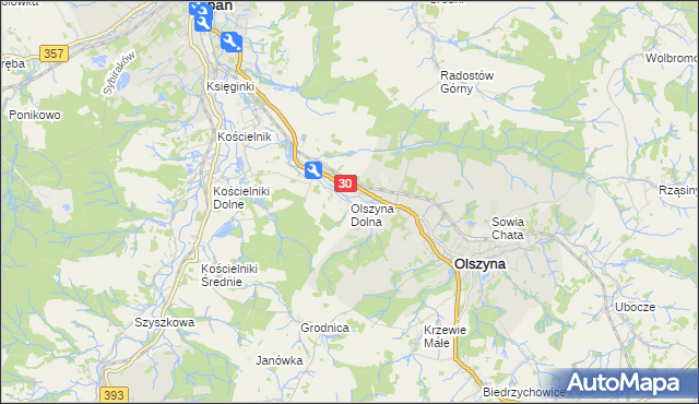 mapa Olszyna Dolna, Olszyna Dolna na mapie Targeo