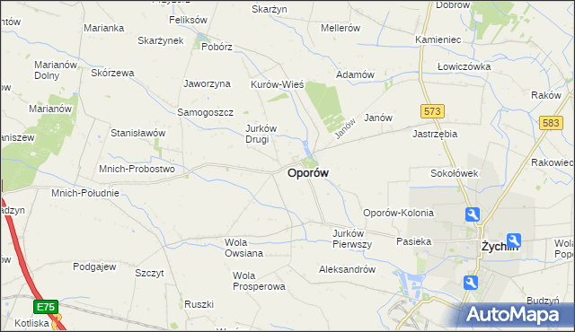 mapa Oporów powiat kutnowski, Oporów powiat kutnowski na mapie Targeo