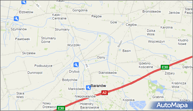 mapa Osiny gmina Baranów, Osiny gmina Baranów na mapie Targeo