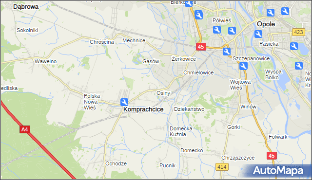 mapa Osiny gmina Komprachcice, Osiny gmina Komprachcice na mapie Targeo