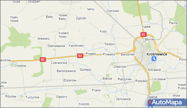 mapa Ostałów gmina Krośniewice, Ostałów gmina Krośniewice na mapie Targeo