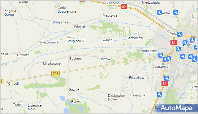 mapa Ostrów gmina Łowicz, Ostrów gmina Łowicz na mapie Targeo