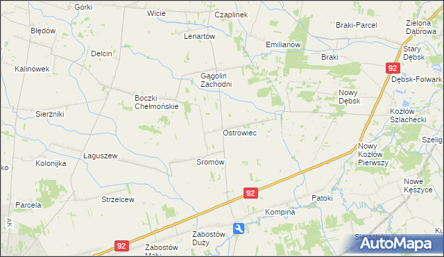 mapa Ostrowiec gmina Kocierzew Południowy, Ostrowiec gmina Kocierzew Południowy na mapie Targeo