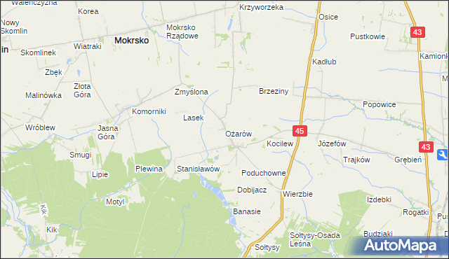 mapa Ożarów gmina Mokrsko, Ożarów gmina Mokrsko na mapie Targeo