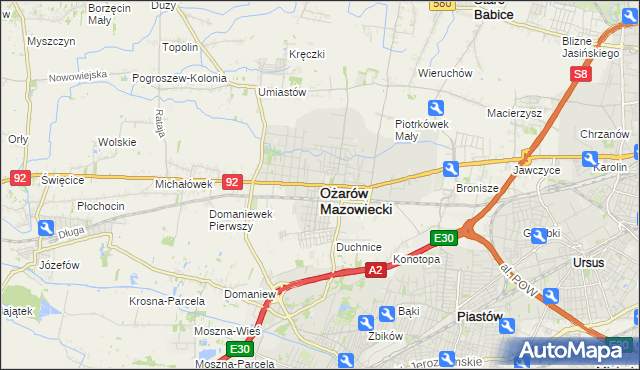 mapa Ożarów Mazowiecki, Ożarów Mazowiecki na mapie Targeo