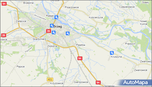 mapa Pawłów gmina Skarbimierz, Pawłów gmina Skarbimierz na mapie Targeo
