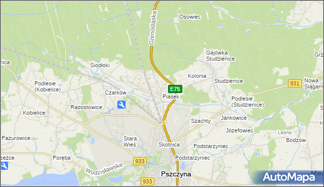 mapa Piasek gmina Pszczyna, Piasek gmina Pszczyna na mapie Targeo