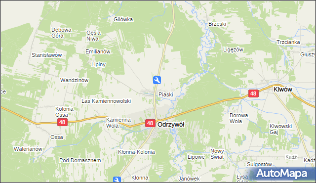 mapa Piaski gmina Odrzywół, Piaski gmina Odrzywół na mapie Targeo