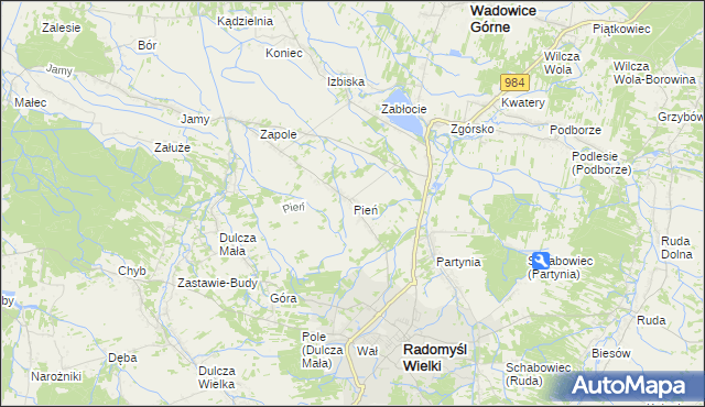 mapa Pień gmina Radomyśl Wielki, Pień gmina Radomyśl Wielki na mapie Targeo