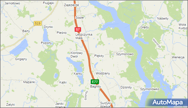 mapa Plękity, Plękity na mapie Targeo