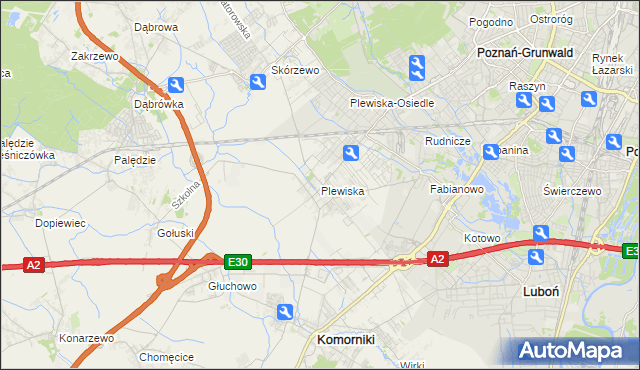 mapa Plewiska gmina Komorniki, Plewiska gmina Komorniki na mapie Targeo