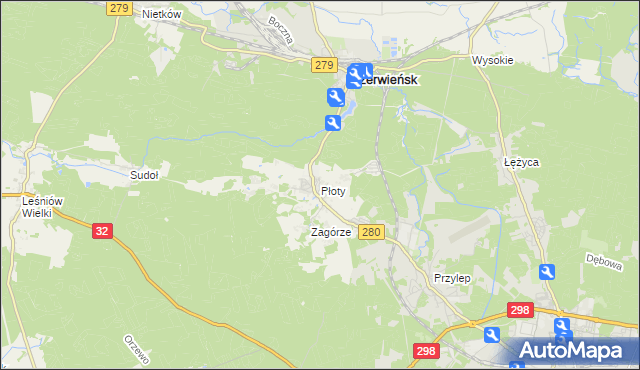 mapa Płoty gmina Czerwieńsk, Płoty gmina Czerwieńsk na mapie Targeo