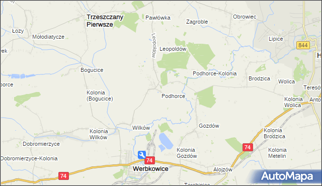 mapa Podhorce gmina Werbkowice, Podhorce gmina Werbkowice na mapie Targeo