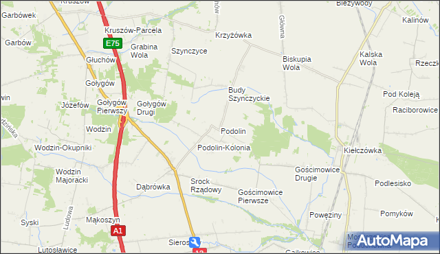 mapa Podolin gmina Moszczenica, Podolin gmina Moszczenica na mapie Targeo