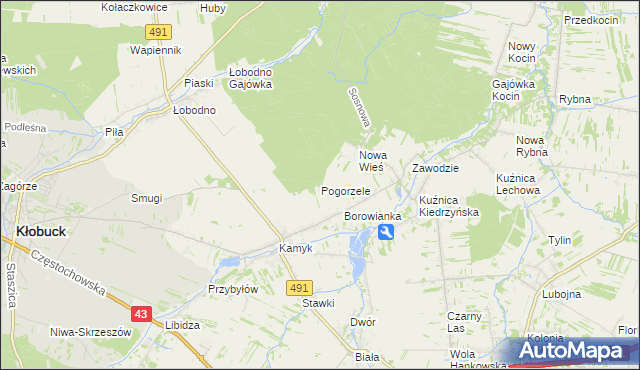 mapa Pogorzele gmina Kłobuck, Pogorzele gmina Kłobuck na mapie Targeo