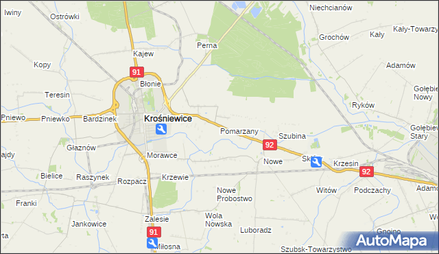 mapa Pomarzany gmina Krośniewice, Pomarzany gmina Krośniewice na mapie Targeo