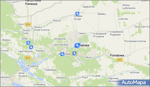 mapa Poniatowa powiat opolski, Poniatowa powiat opolski na mapie Targeo