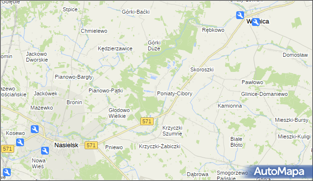 mapa Poniaty-Cibory, Poniaty-Cibory na mapie Targeo