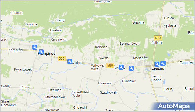 mapa Powązki gmina Leszno, Powązki gmina Leszno na mapie Targeo