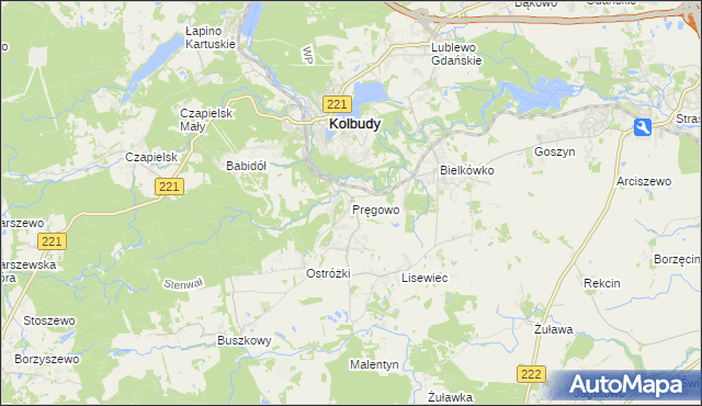 mapa Pręgowo gmina Kolbudy, Pręgowo gmina Kolbudy na mapie Targeo