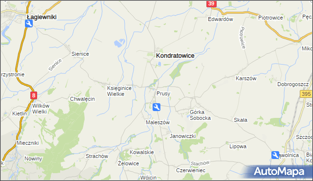 mapa Prusy gmina Kondratowice, Prusy gmina Kondratowice na mapie Targeo