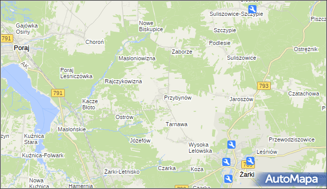 mapa Przybynów, Przybynów na mapie Targeo