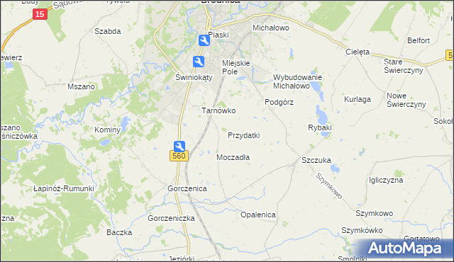 mapa Przydatki gmina Brodnica, Przydatki gmina Brodnica na mapie Targeo