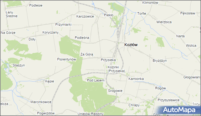 mapa Przysieka gmina Kozłów, Przysieka gmina Kozłów na mapie Targeo