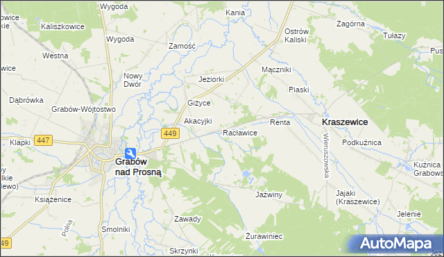 mapa Racławice gmina Kraszewice, Racławice gmina Kraszewice na mapie Targeo