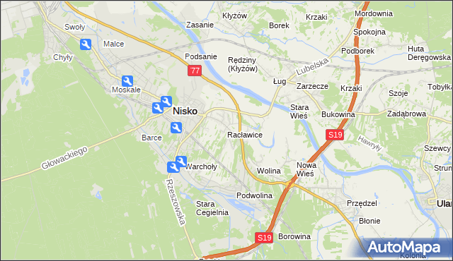 mapa Racławice gmina Nisko, Racławice gmina Nisko na mapie Targeo