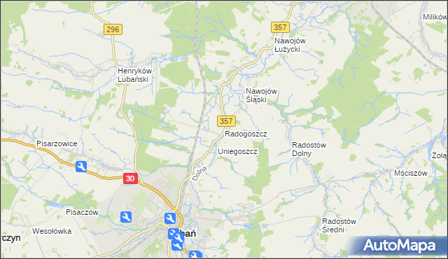 mapa Radogoszcz gmina Lubań, Radogoszcz gmina Lubań na mapie Targeo