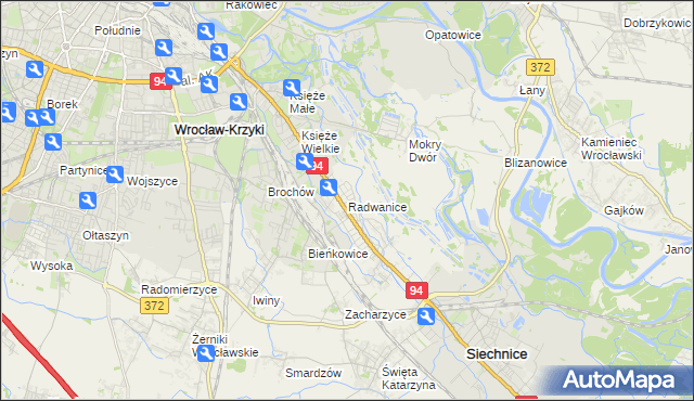 mapa Radwanice gmina Siechnice, Radwanice gmina Siechnice na mapie Targeo